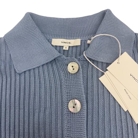 NWT Vince. Ribbed Collar Cardigan‎ Sweater Riviera Blue Medium - Picture 6 of 7